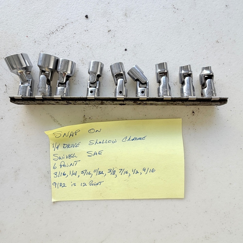 Snap-on 1/4 Drive Shallow Chrome Swivel Socket Set SAE 9pc 3/16-9/16 6 point